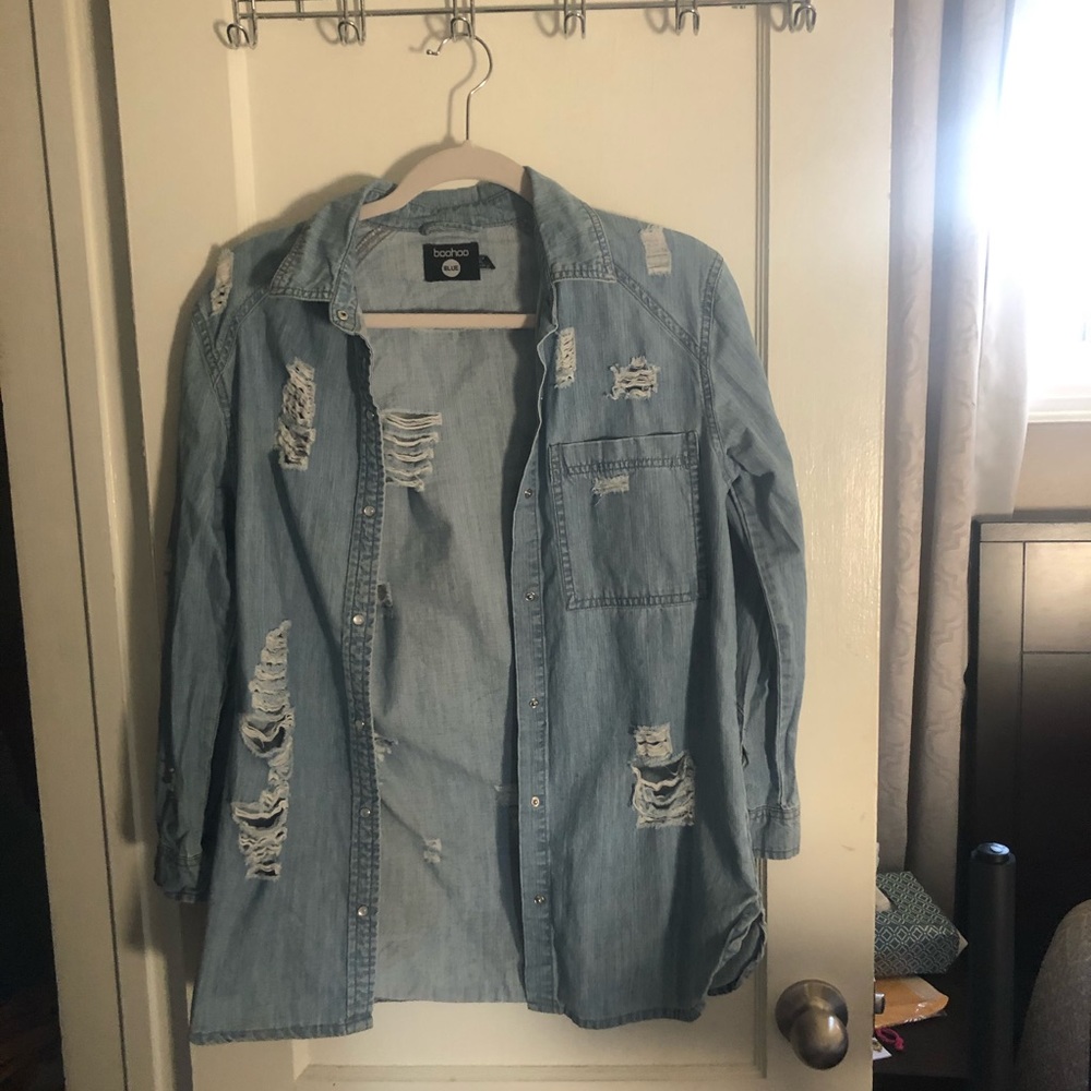 Denim Ripped Throw Over - Picture 3 of 3